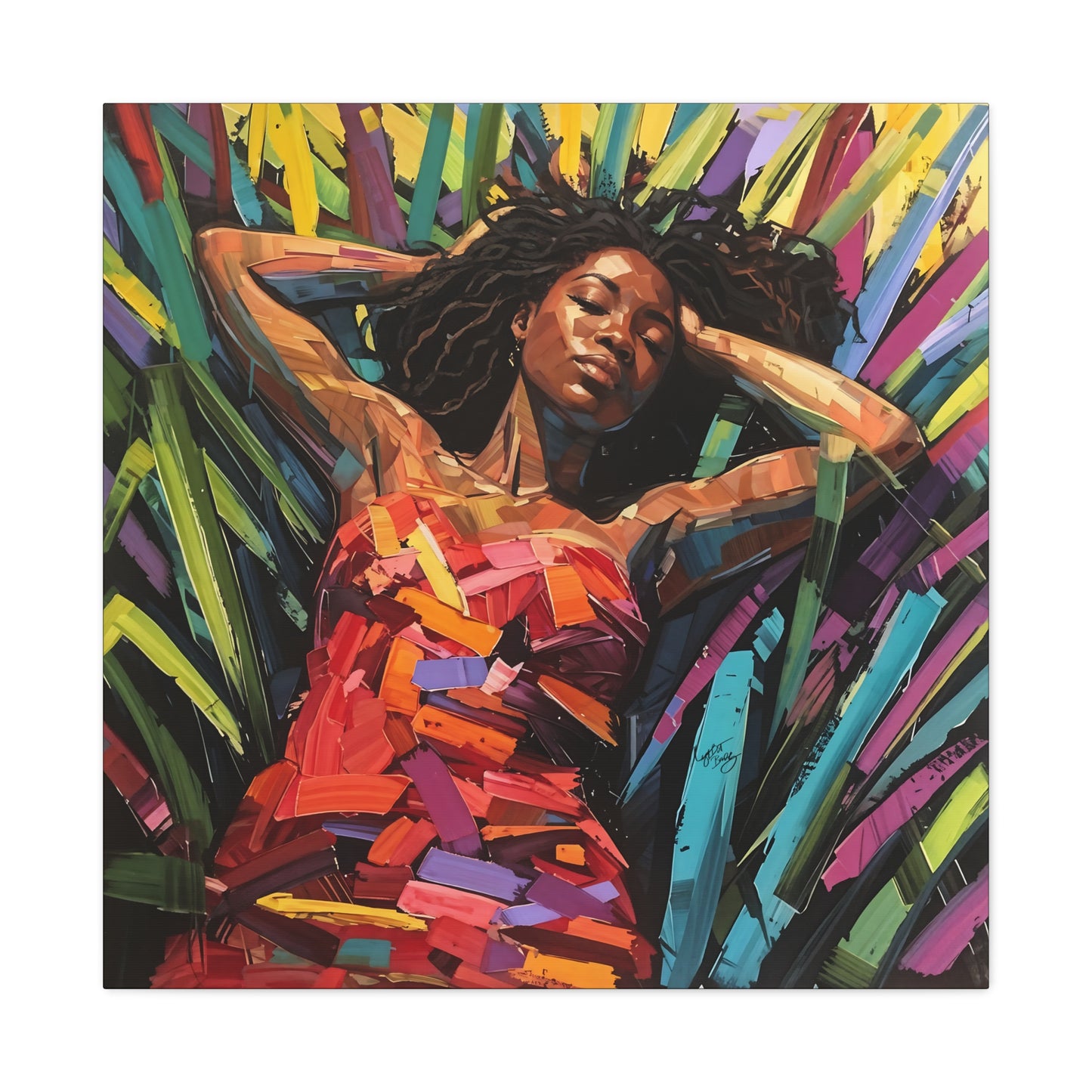 Be At Peace Black Woman Abstract Art Canvas Wall Print