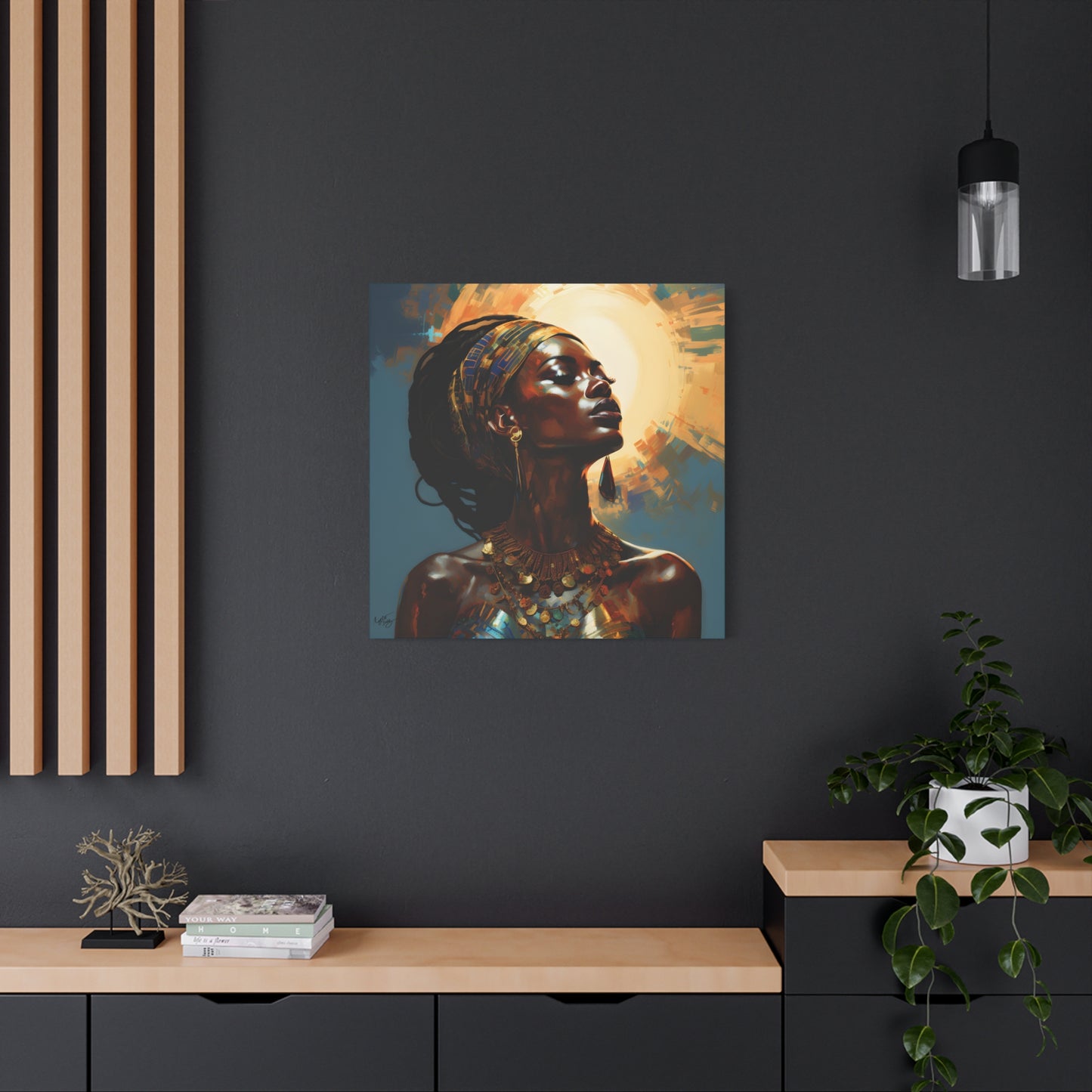 Worship The Sun Afrocentric Black Woman Art Canvas Wall Print
