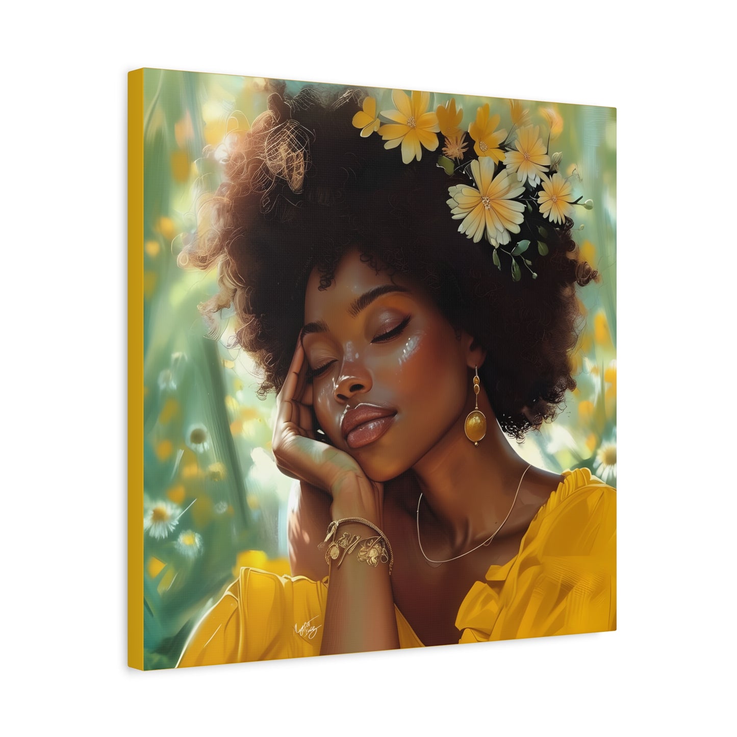 At Peace In The Garden Afrocentric Black Woman Art Canvas Wall Print