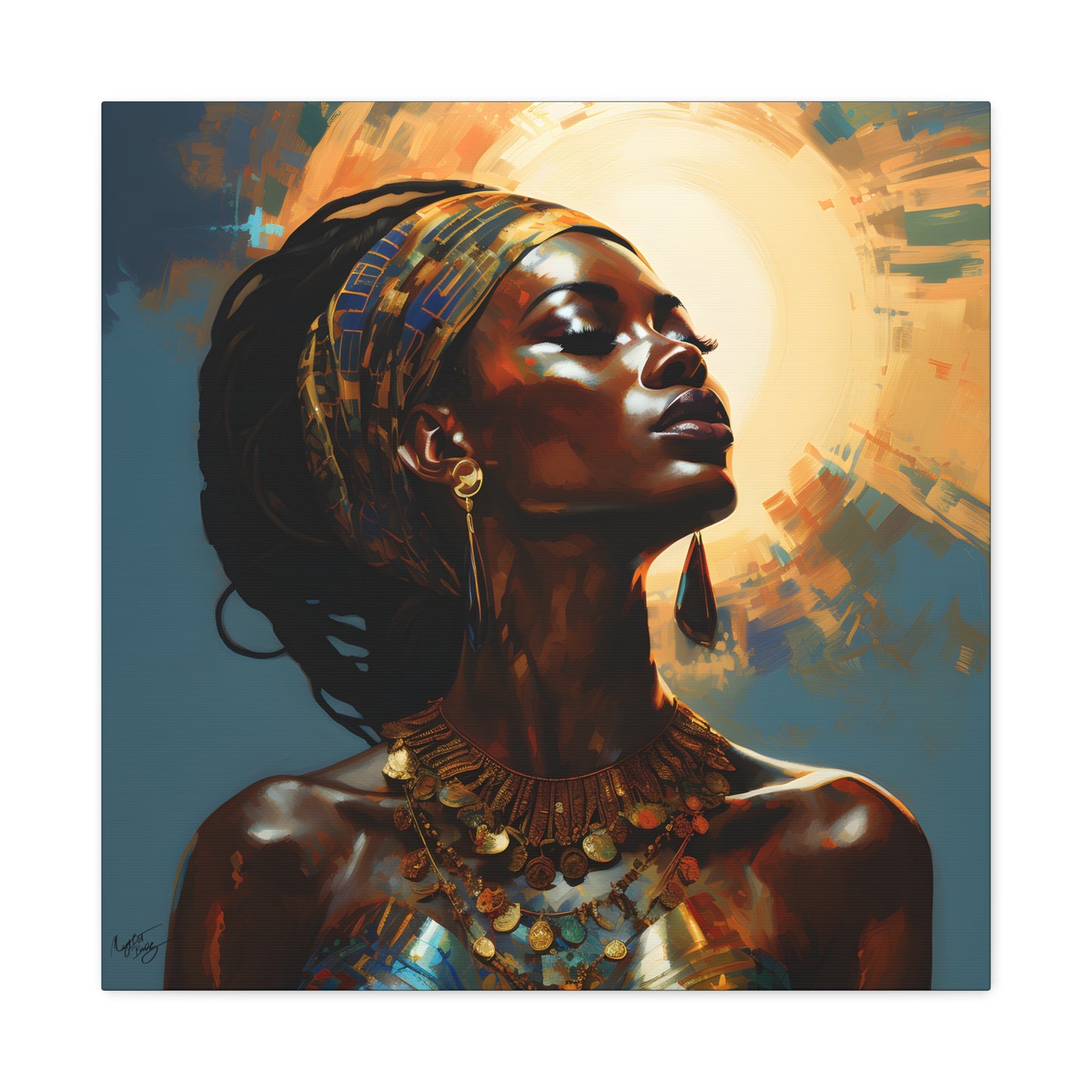 Worship The Sun Afrocentric Black Woman Art Canvas Wall Print