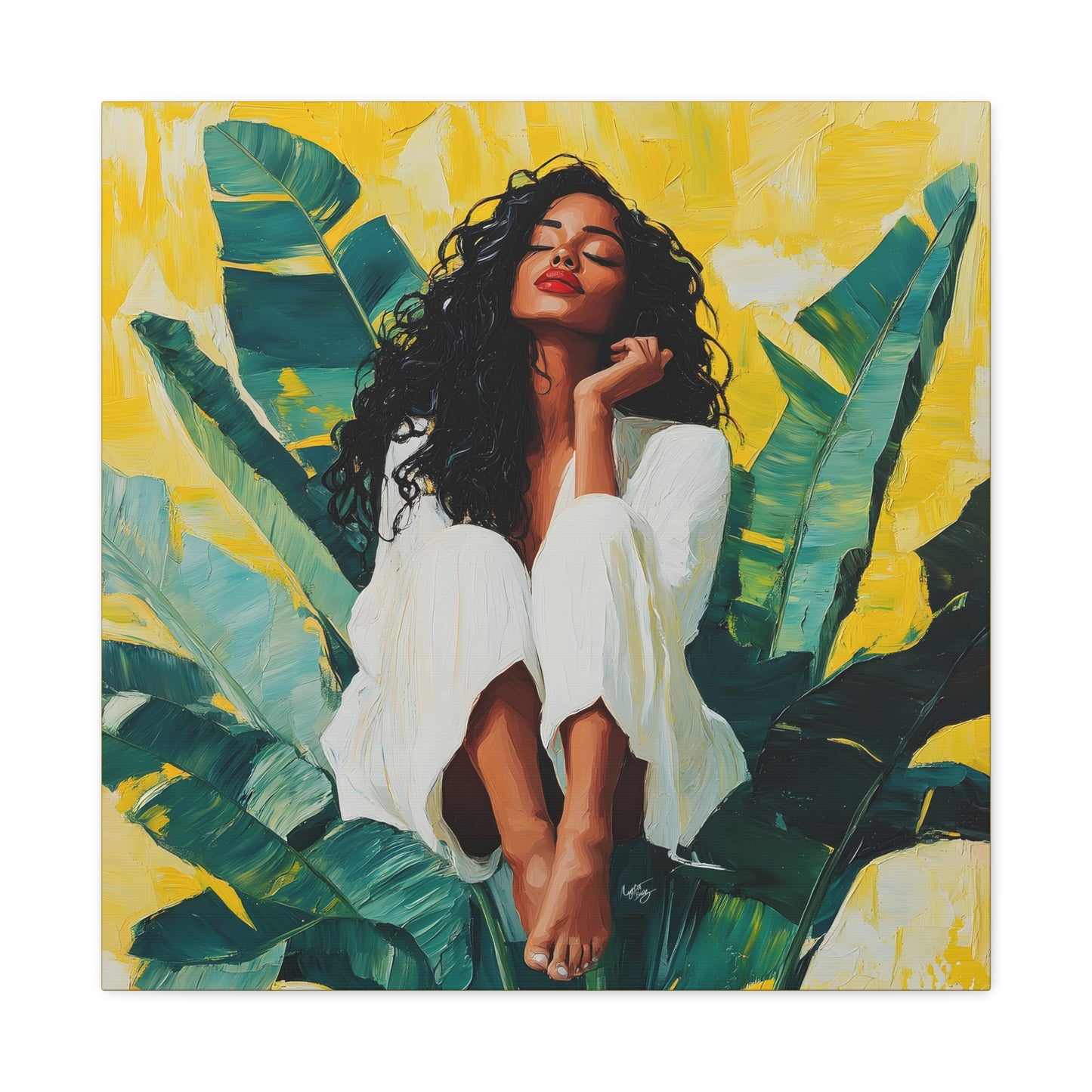 It's A Beautiful Day Afrocentric Black Woman Abstract Art Canvas Wall Print