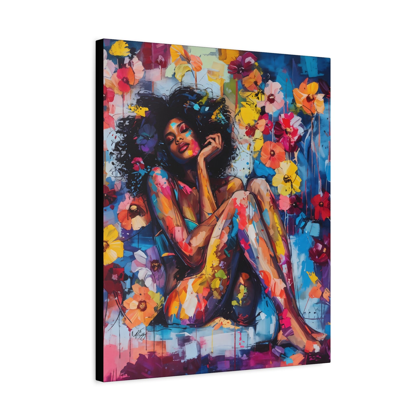Flowers Blooming Everywhere Afrocentric Black Abstract Art Canvas Wall Print