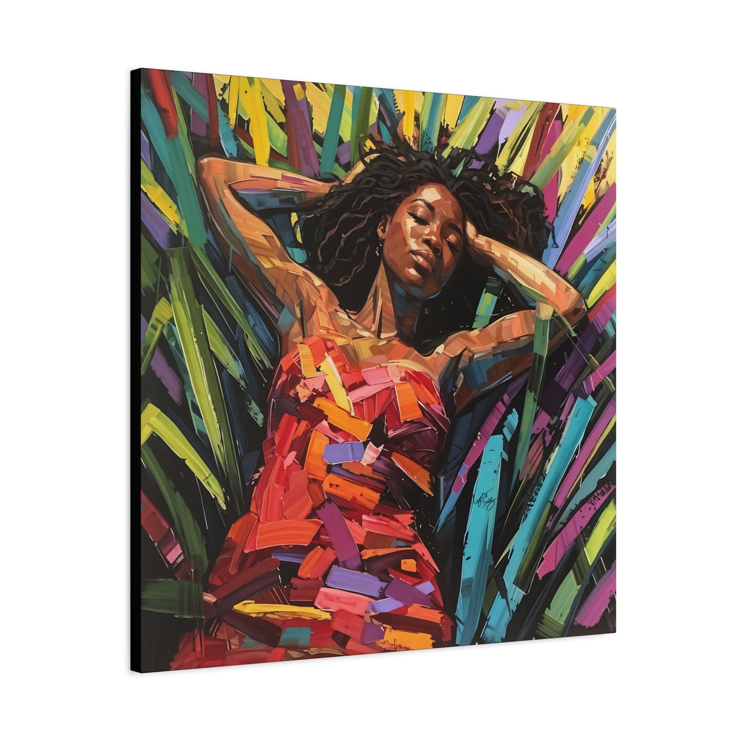 Be At Peace Black Woman Abstract Art Canvas Wall Print