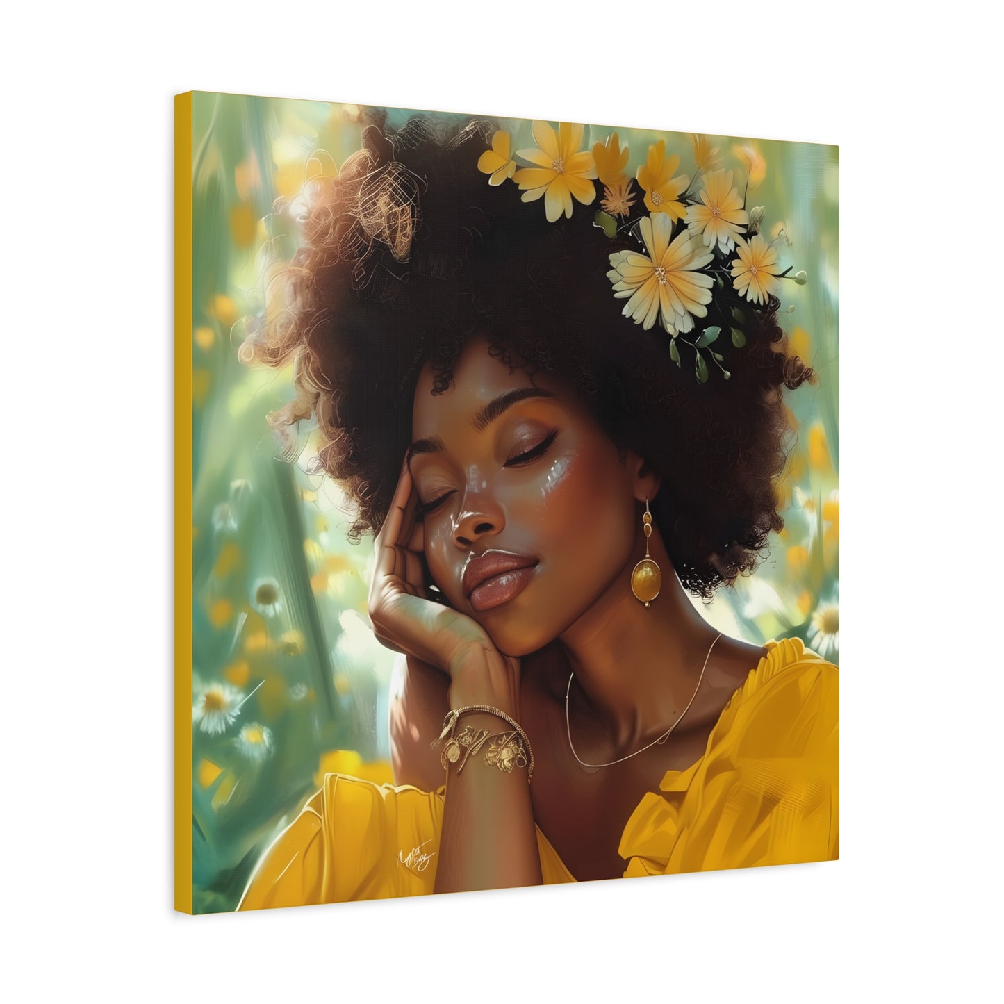 At Peace In The Garden Afrocentric Black Woman Art Canvas Wall Print