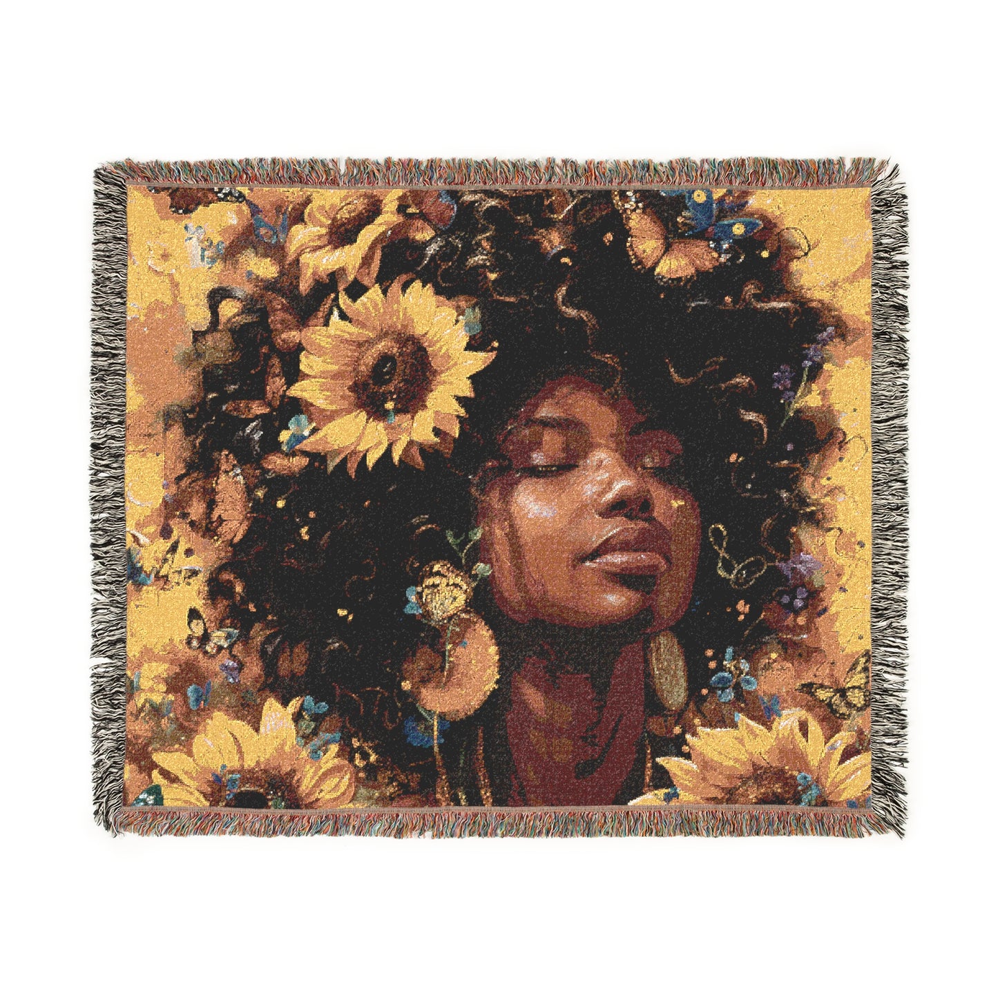 Daisies Everywhere Afrocentric Black Woman Abstract Art Woven Throw Blanket