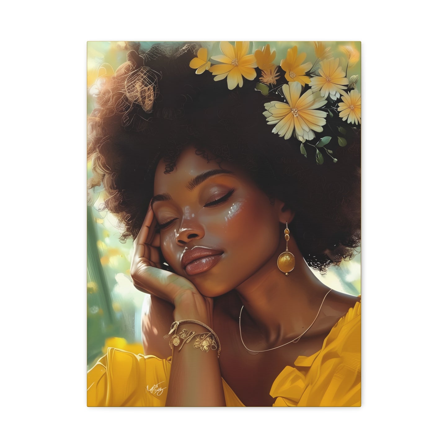 At Peace In The Garden Afrocentric Black Woman Art Canvas Wall Print