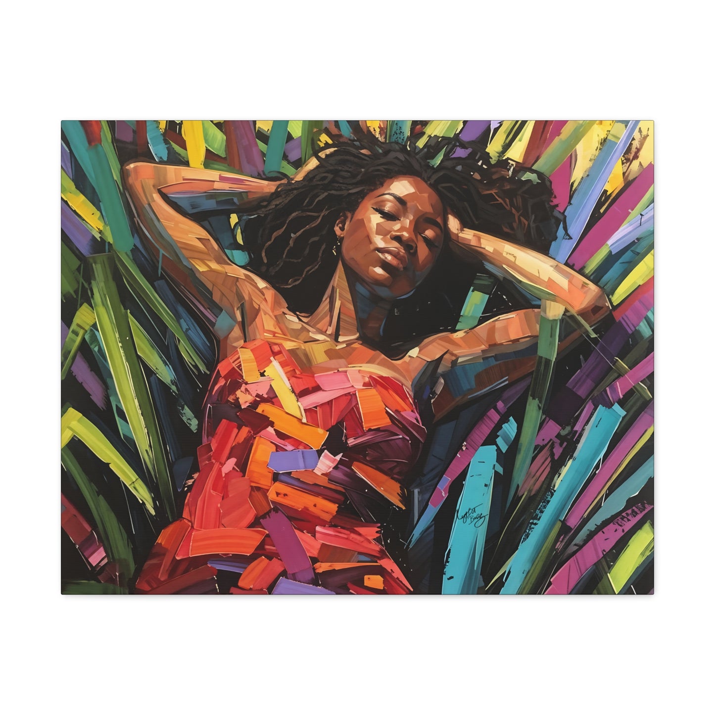 Be At Peace Black Woman Abstract Art Canvas Wall Print