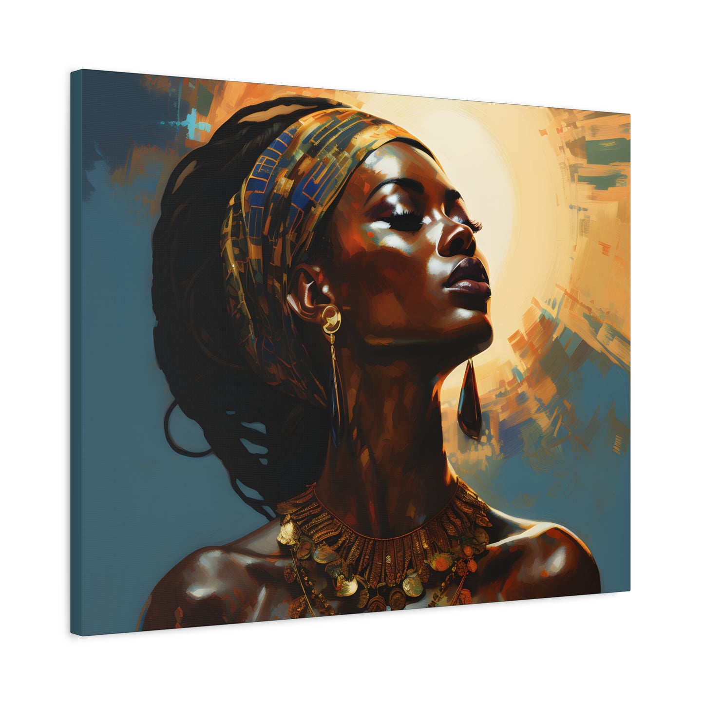 Worship The Sun Afrocentric Black Woman Art Canvas Wall Print