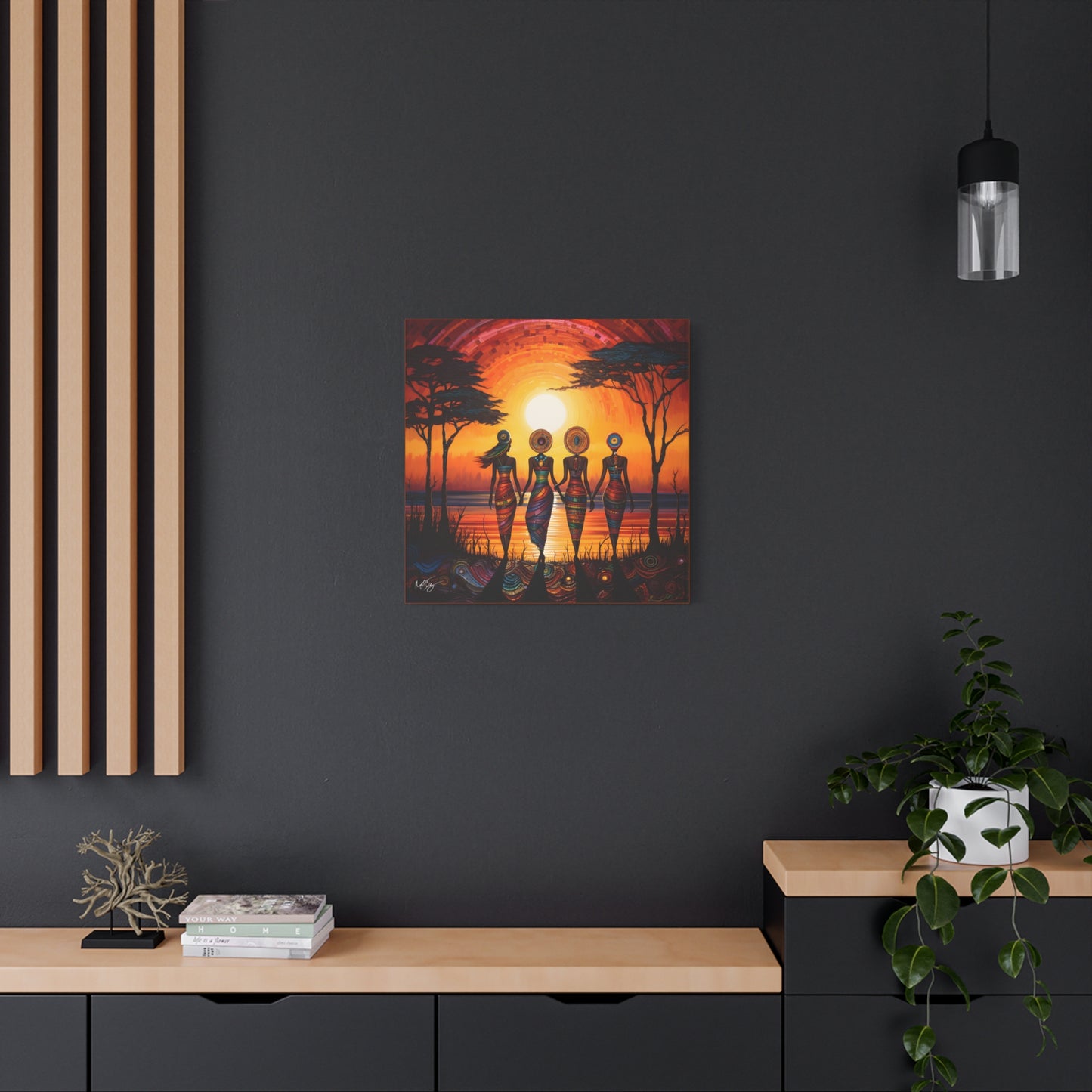 All Together Now Afrocentric Black Woman Abstract Art Canvas Wall Print