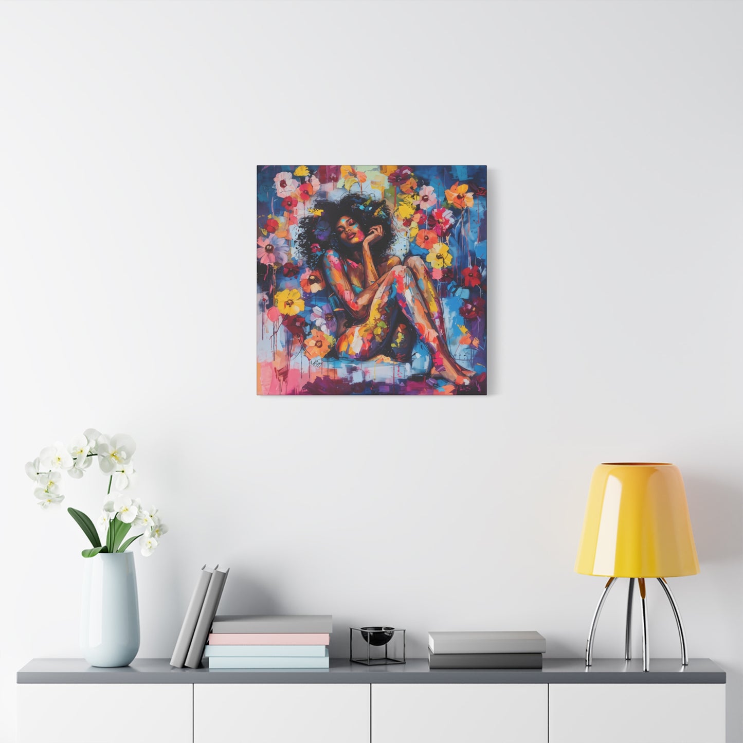 Flowers Blooming Everywhere Afrocentric Black Abstract Art Canvas Wall Print