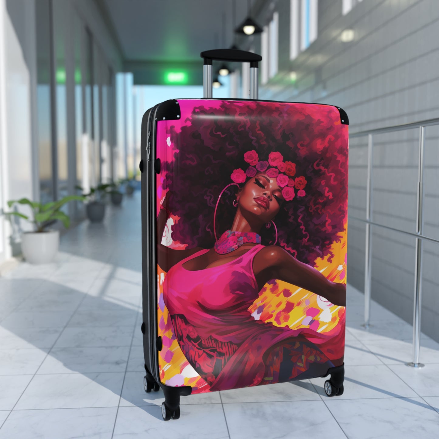 Movements In Pink Black Woman Art Hardshell Hardside Lockable Spinner Suitcase