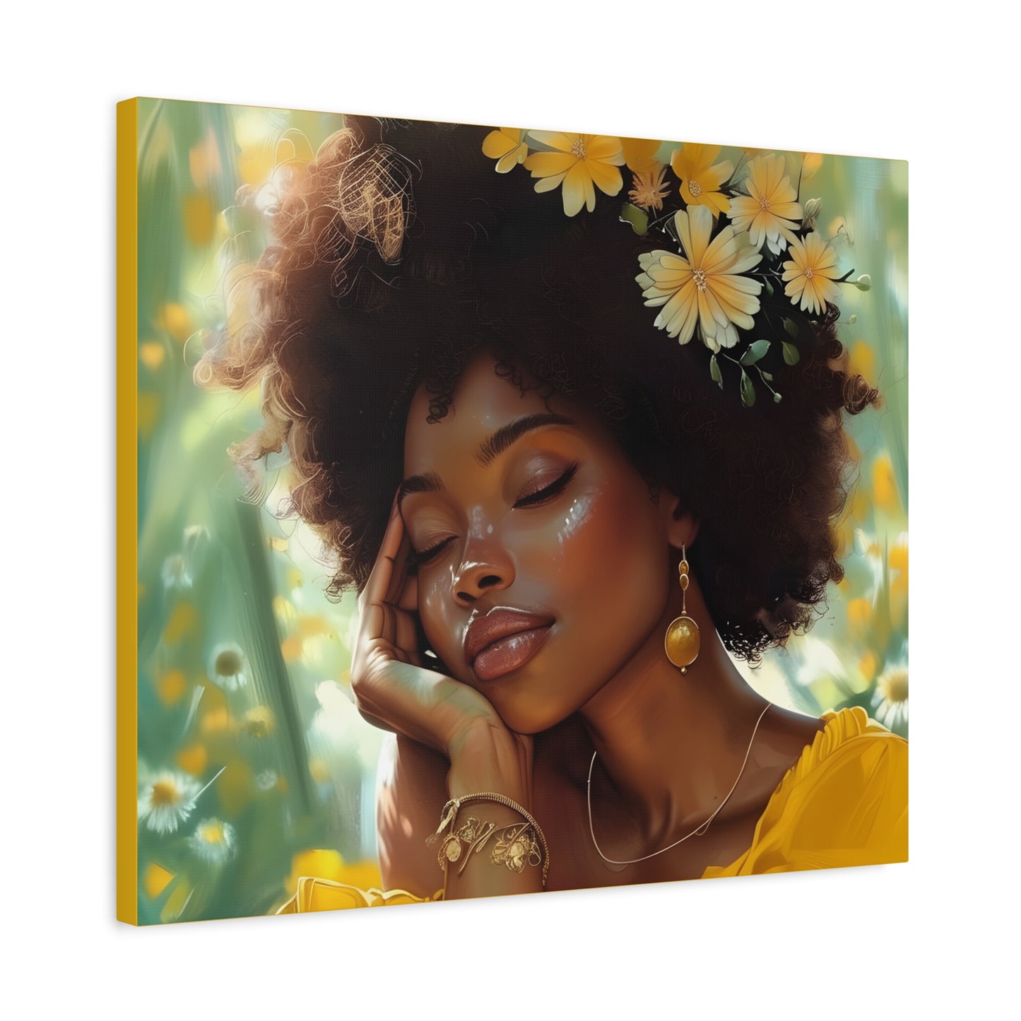 At Peace In The Garden Afrocentric Black Woman Art Canvas Wall Print