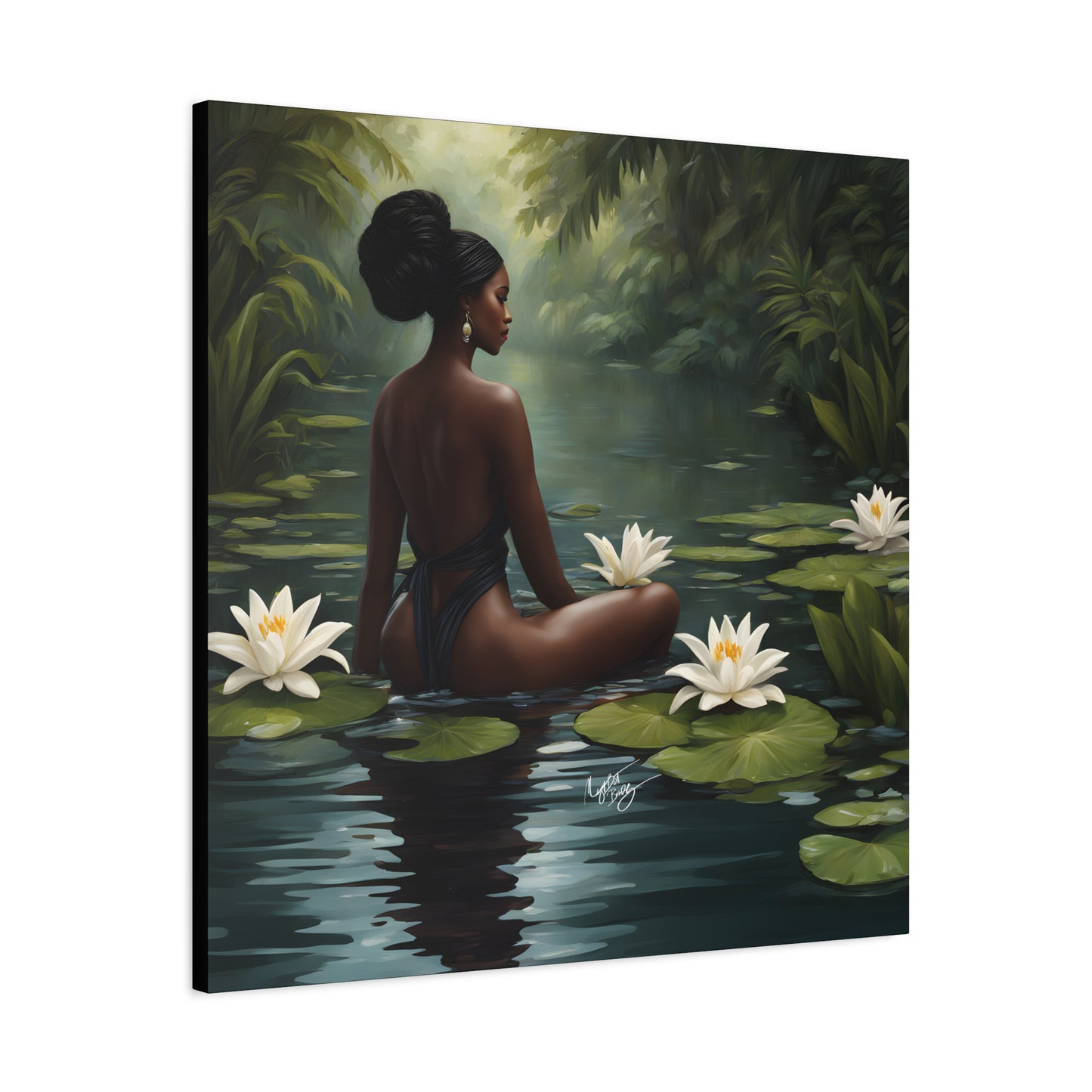 Meet Me By The Water Afrocentric Black Woman Fantasy Art Canvas Wall Print