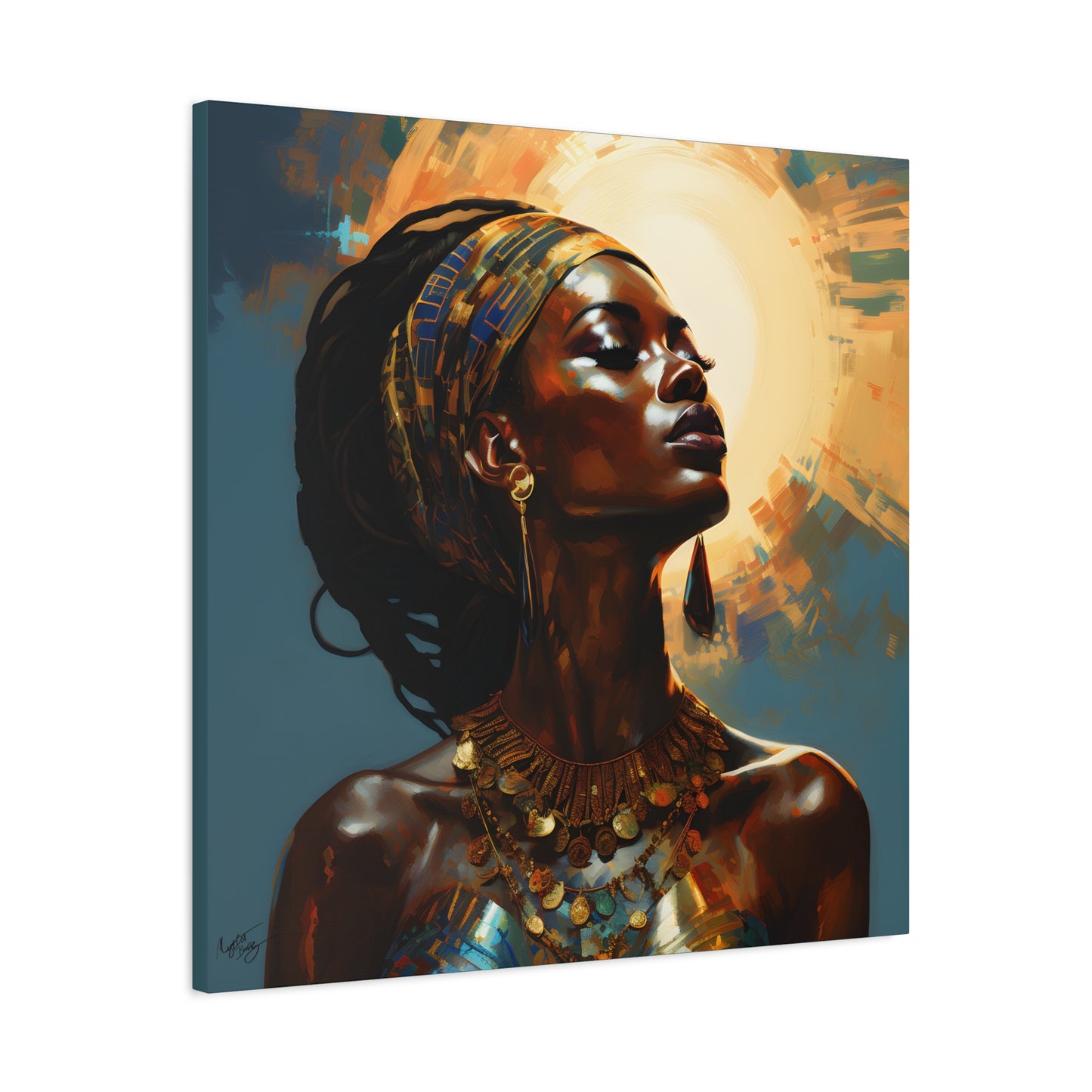 Worship The Sun Afrocentric Black Woman Art Canvas Wall Print