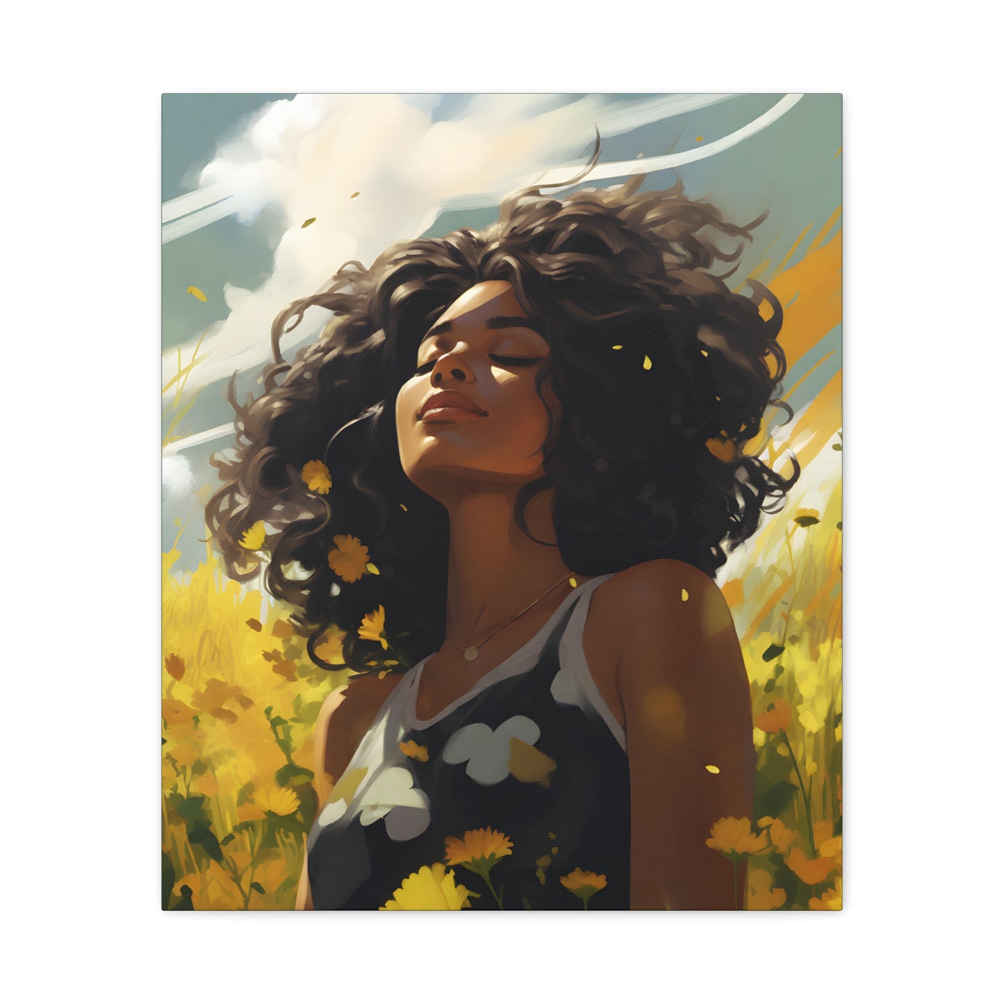 Stop And Smell The Flowers Afrocentric Black Woman Inspirational Message Artwork Canvas Wall Print