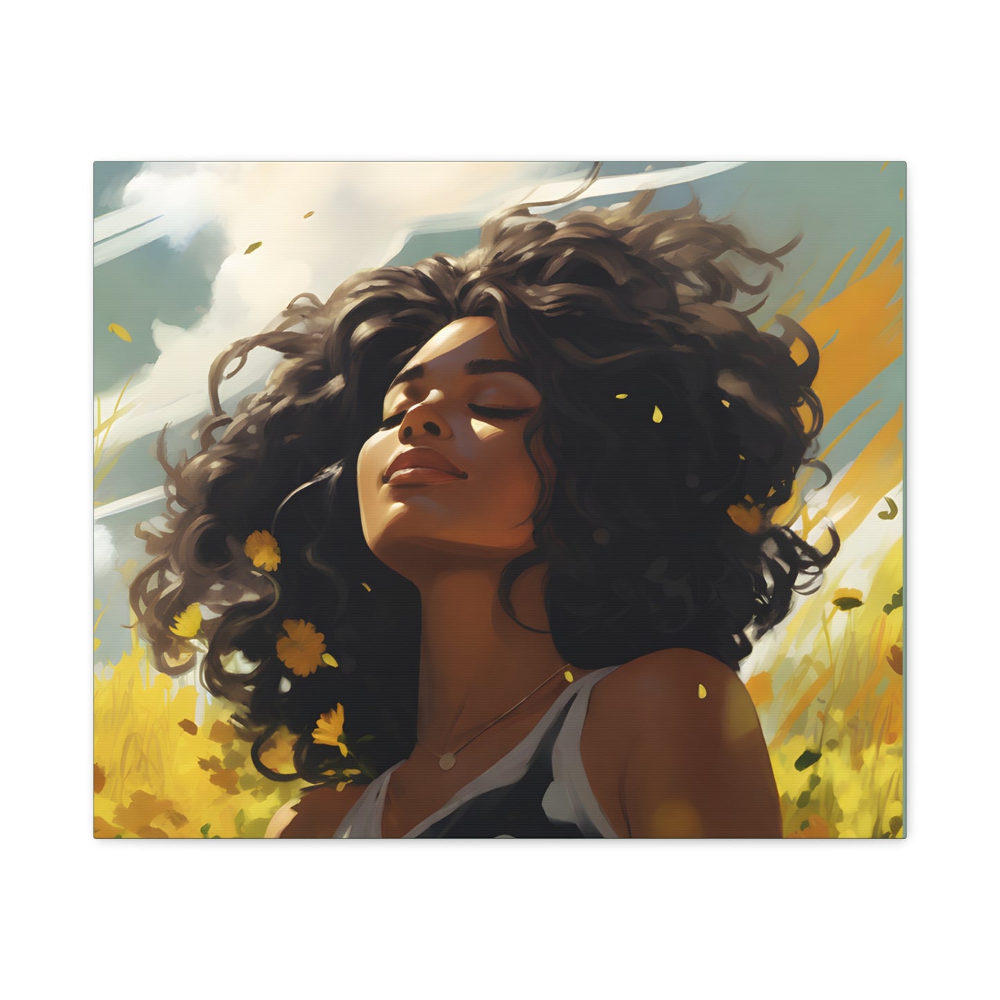 Stop And Smell The Flowers Afrocentric Black Woman Inspirational Message Artwork Canvas Wall Print