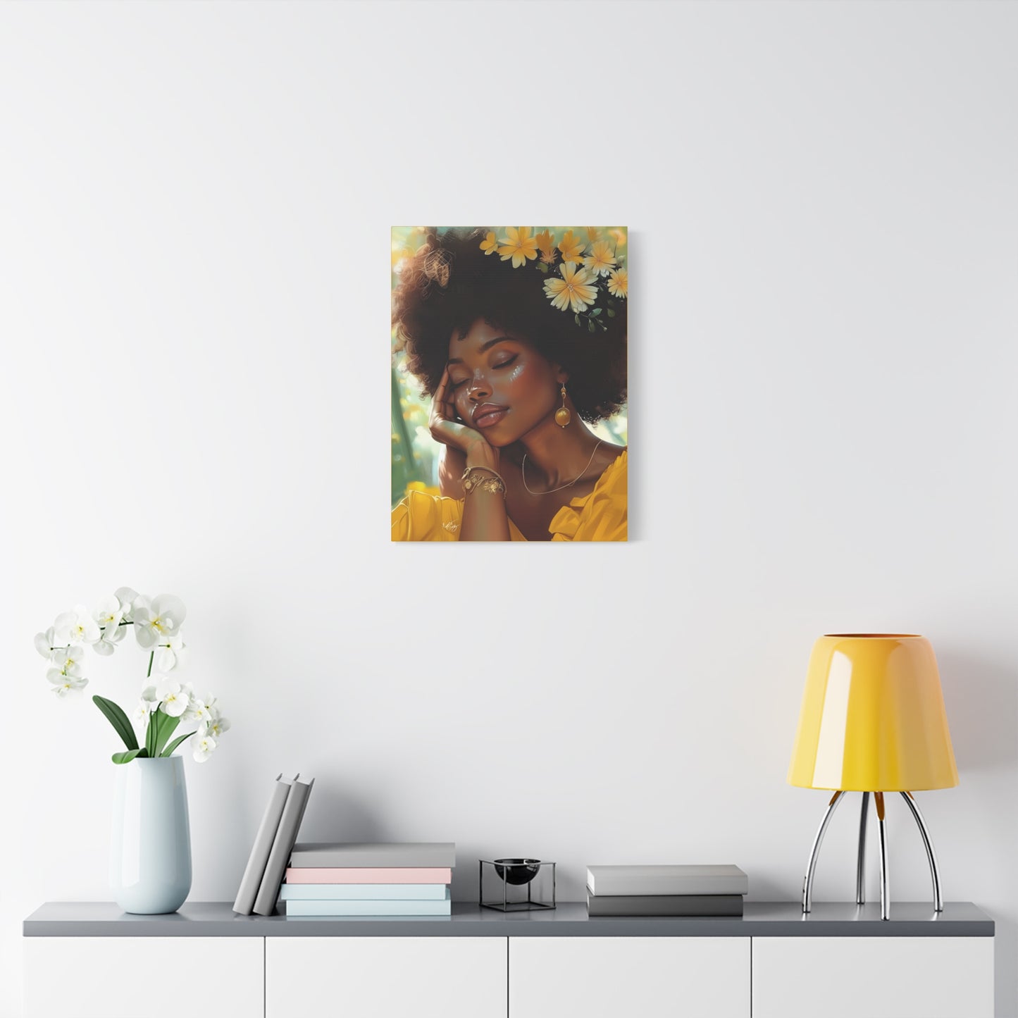 At Peace In The Garden Afrocentric Black Woman Art Canvas Wall Print