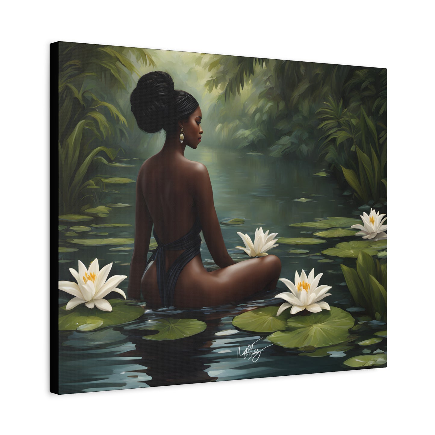 Meet Me By The Water Afrocentric Black Woman Fantasy Art Canvas Wall Print