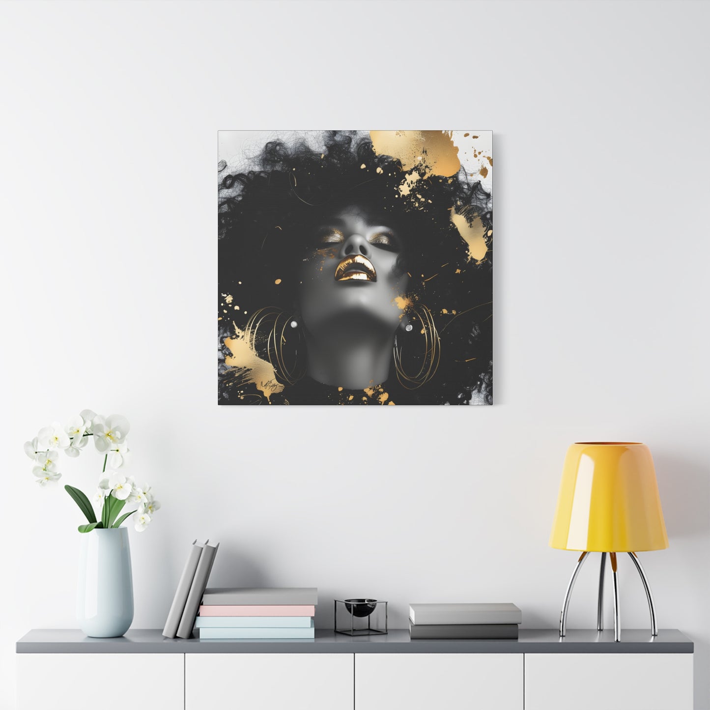 Gold Is My Passion Afrocentric Black Woman Abstract Art Canvas Wall Print