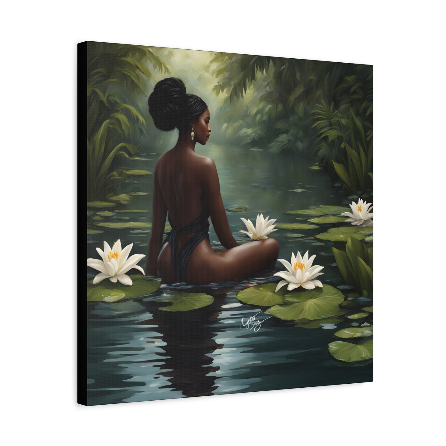 Meet Me By The Water Afrocentric Black Woman Fantasy Art Canvas Wall Print