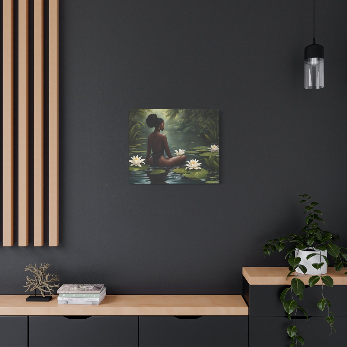 Meet Me By The Water Afrocentric Black Woman Fantasy Art Canvas Wall Print