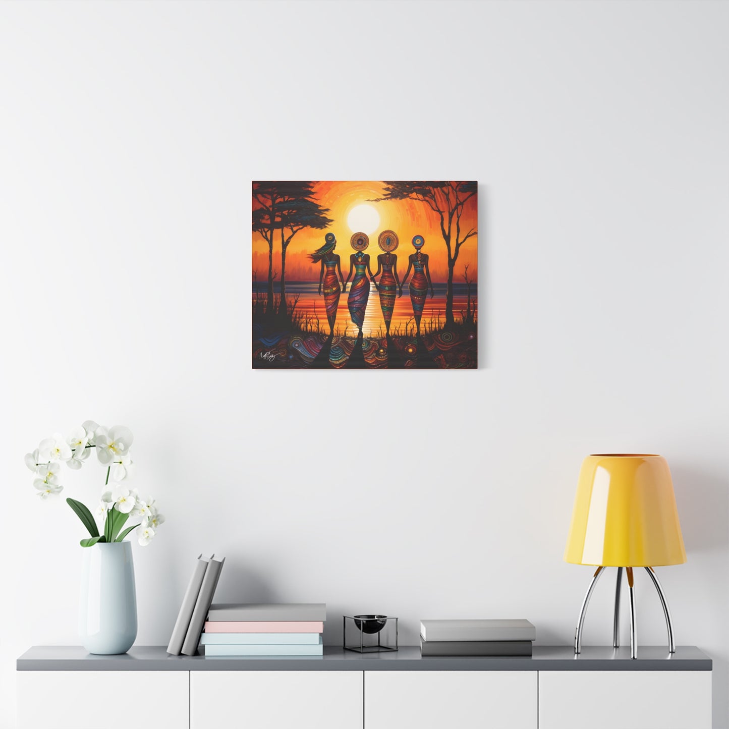 All Together Now Afrocentric Black Woman Abstract Art Canvas Wall Print