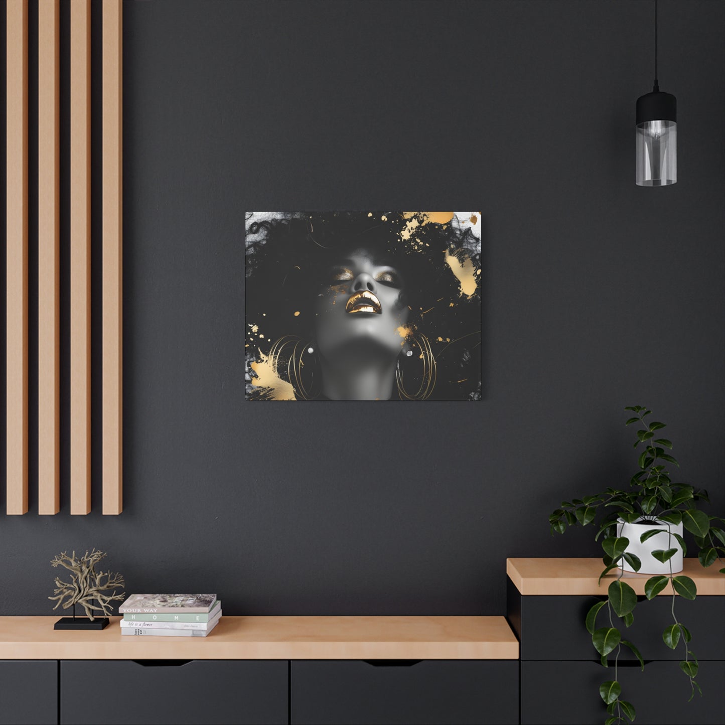 Gold Is My Passion Afrocentric Black Woman Abstract Art Canvas Wall Print