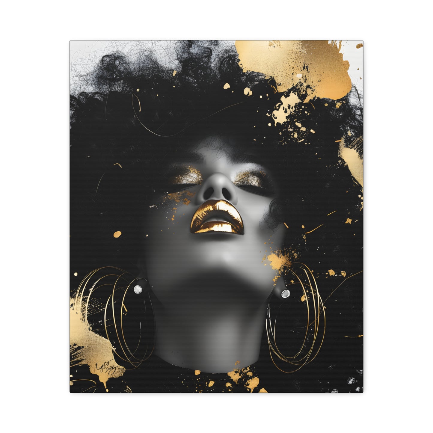 Gold Is My Passion Afrocentric Black Woman Abstract Art Canvas Wall Print