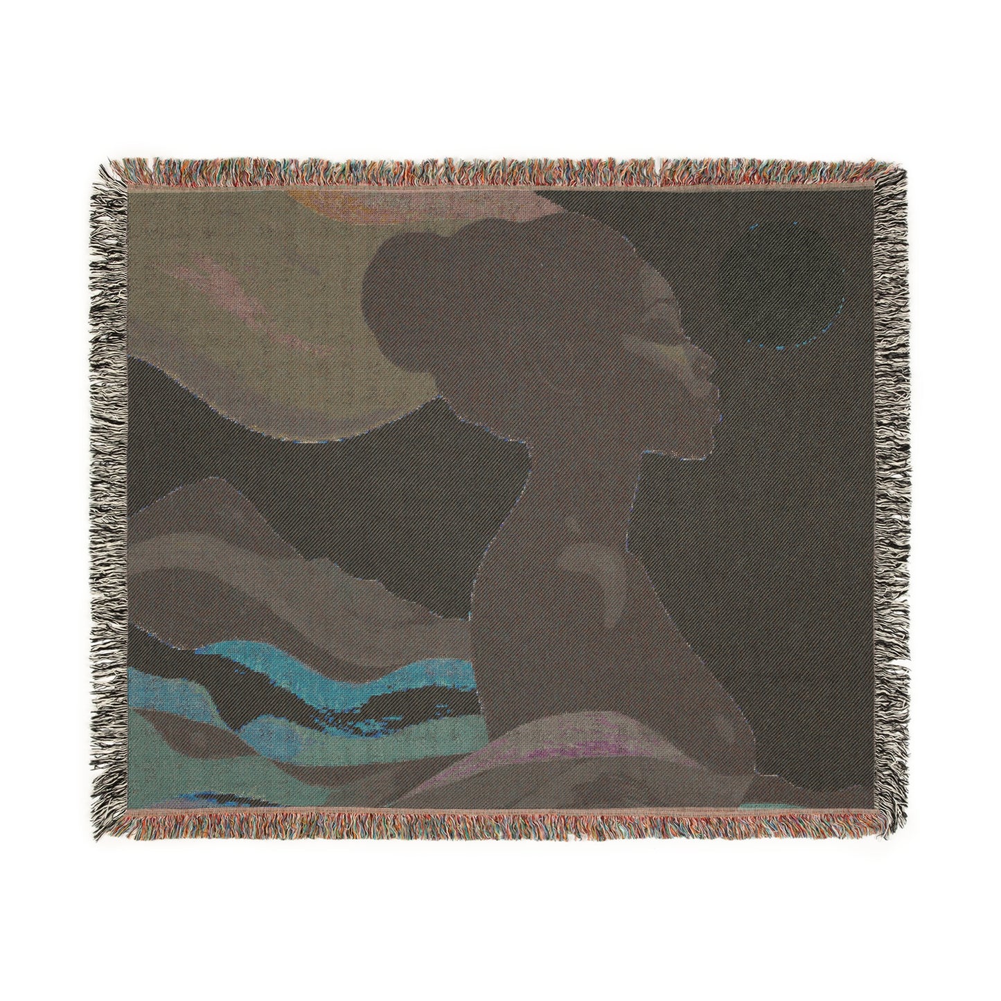 The Rising Sun Afrocentric Black Woman Abstract Art Woven Throw Blanket