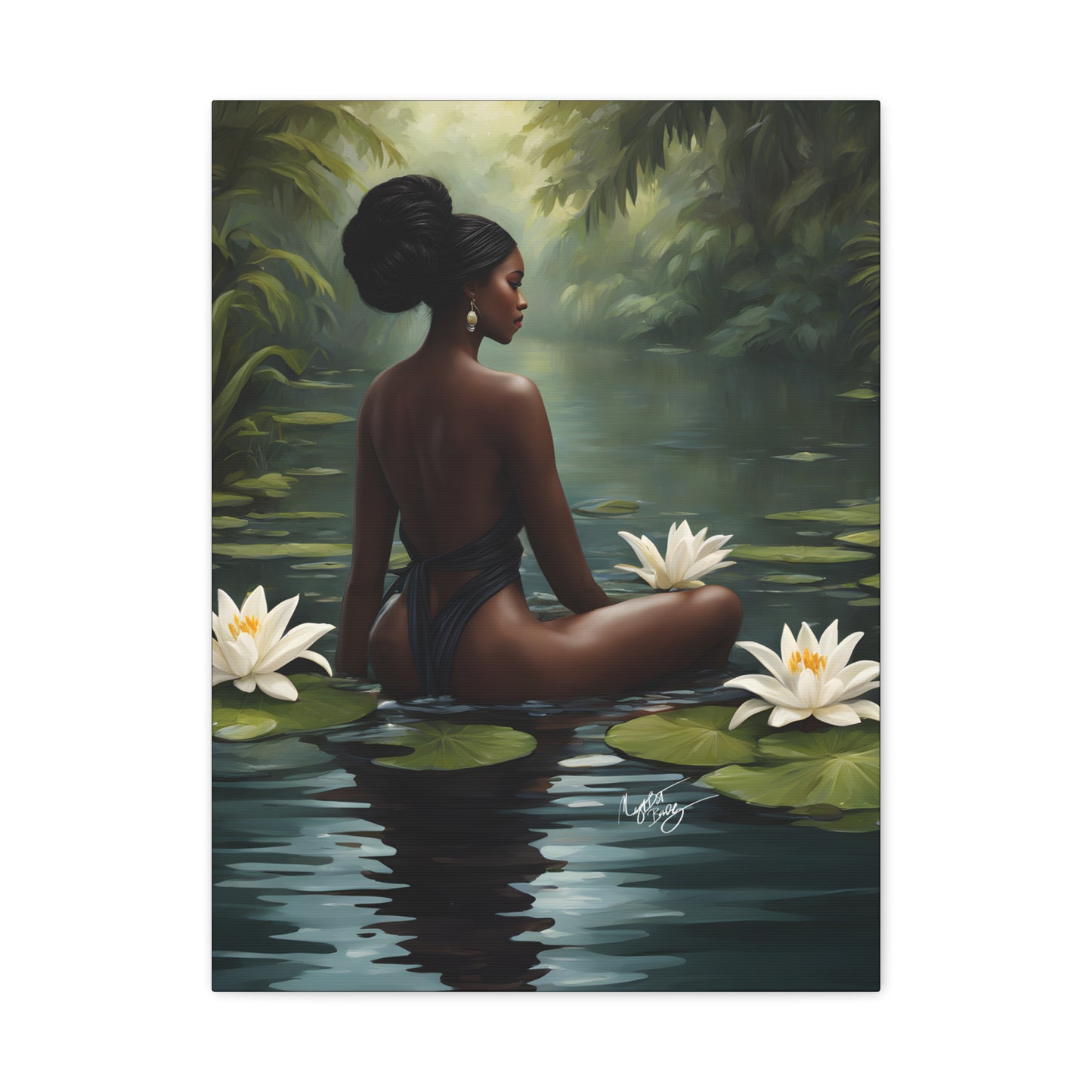 Meet Me By The Water Afrocentric Black Woman Fantasy Art Canvas Wall Print