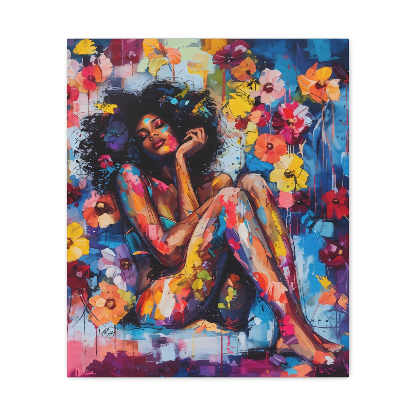Flowers Blooming Everywhere Afrocentric Black Abstract Art Canvas Wall Print