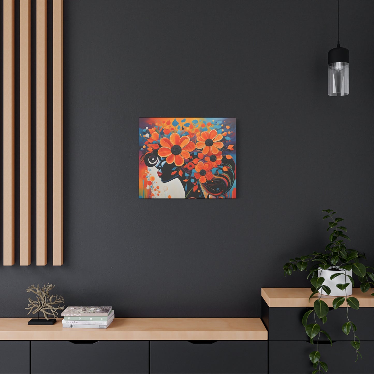 Flowery Thoughts Black Woman Art Canvas Wall Print