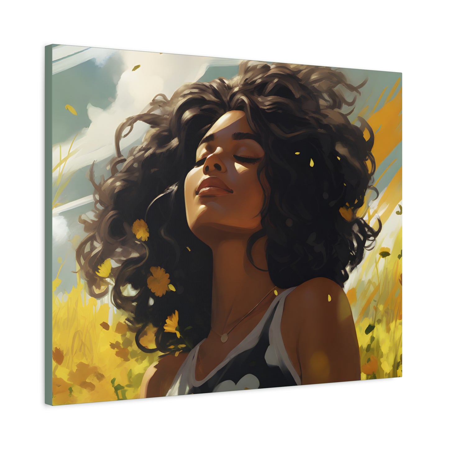 Stop And Smell The Flowers Afrocentric Black Woman Inspirational Message Artwork Canvas Wall Print