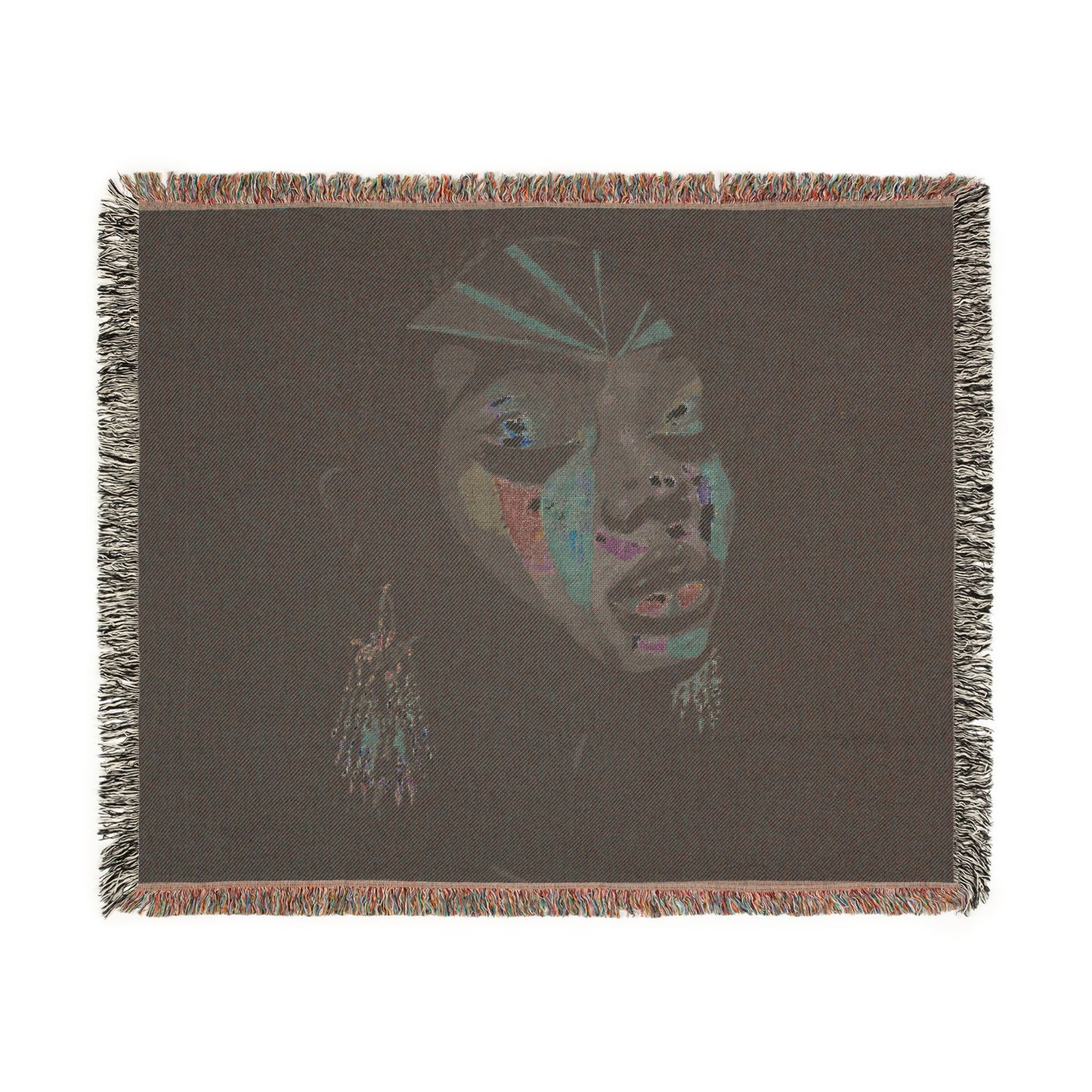 Original Makeup Afrocentric Black Woman Abstract Art Woven Throw Blanket