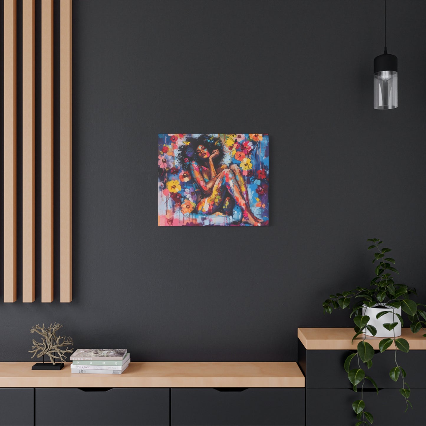 Flowers Blooming Everywhere Afrocentric Black Abstract Art Canvas Wall Print