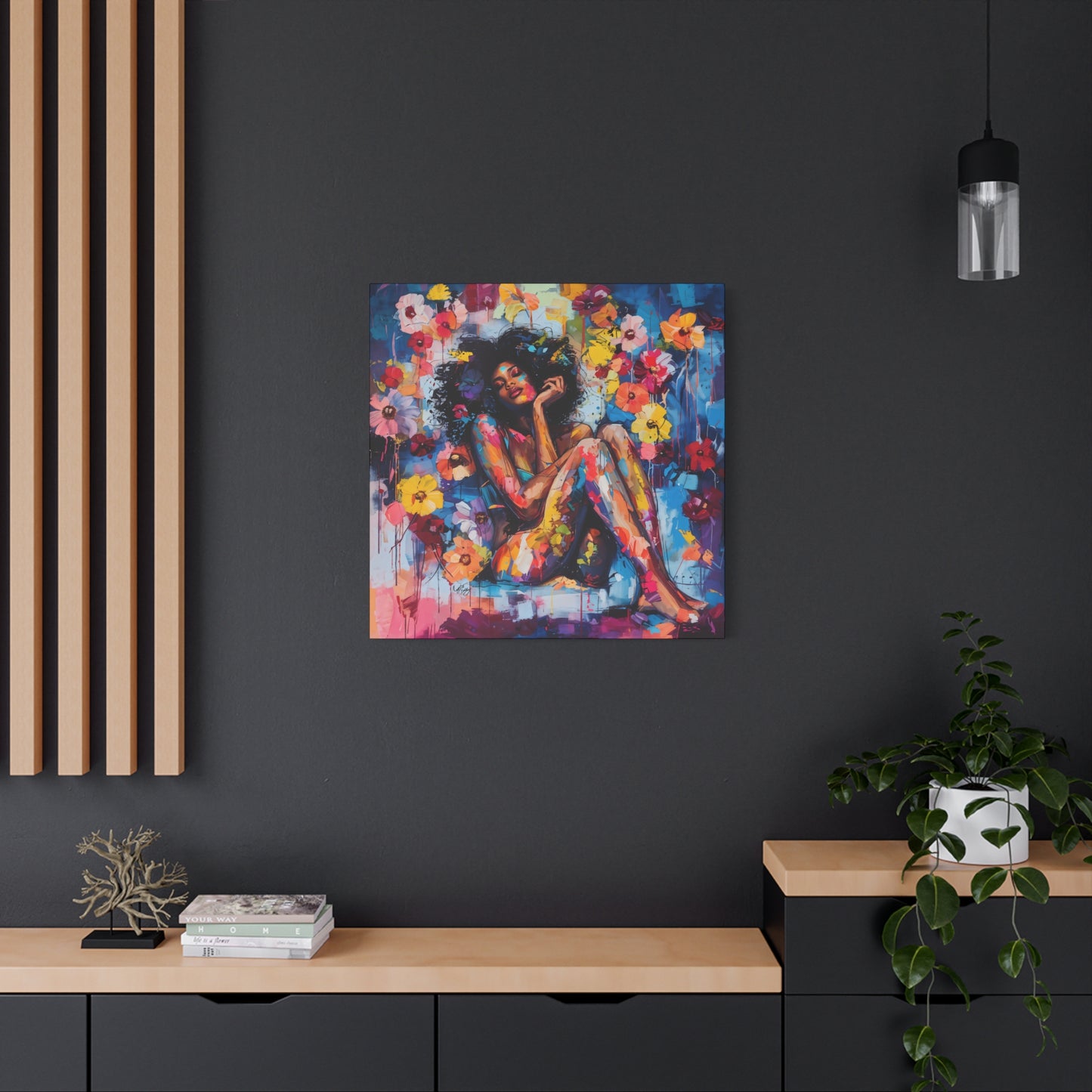 Flowers Blooming Everywhere Afrocentric Black Abstract Art Canvas Wall Print