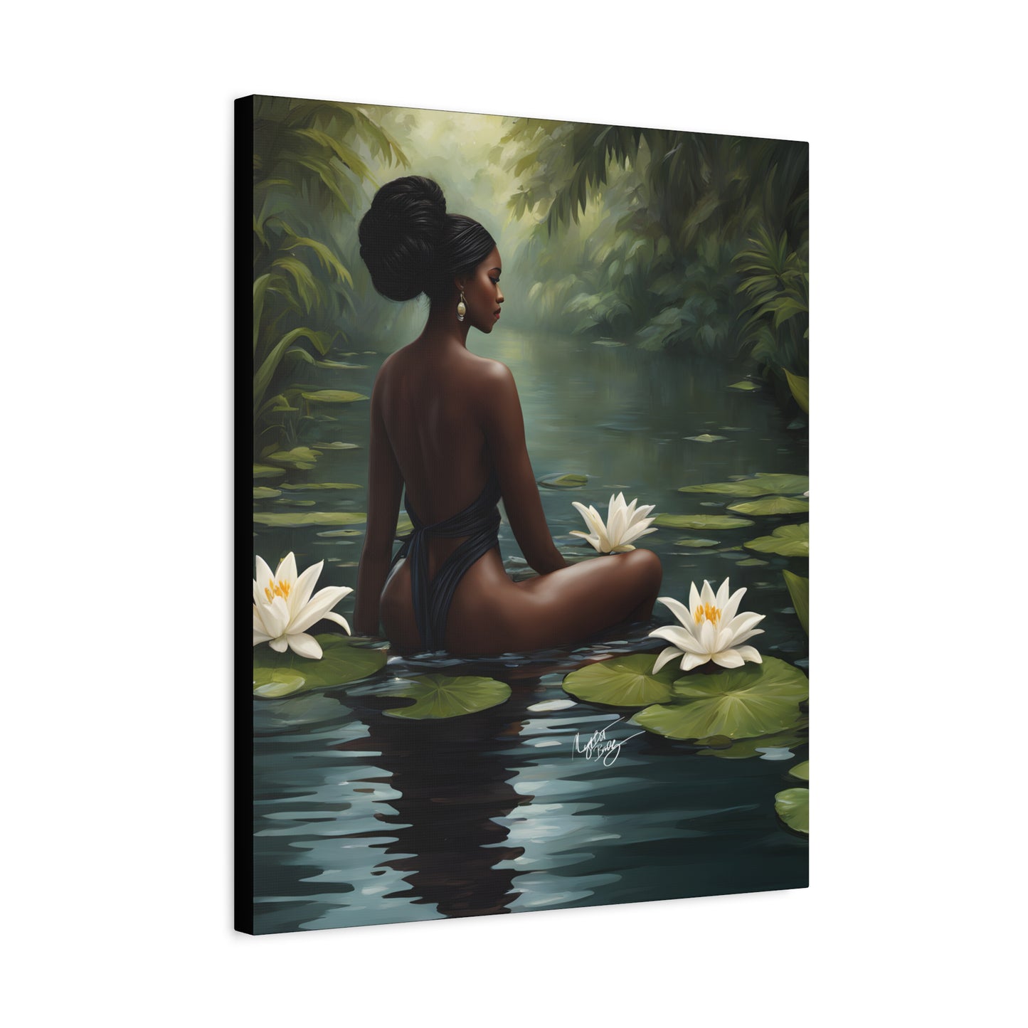 Meet Me By The Water Afrocentric Black Woman Fantasy Art Canvas Wall Print