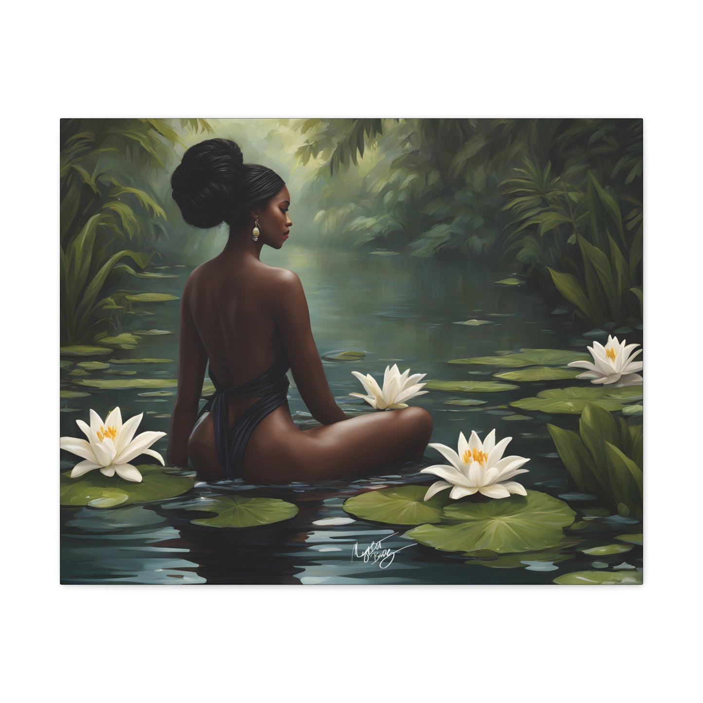 Meet Me By The Water Afrocentric Black Woman Fantasy Art Canvas Wall Print