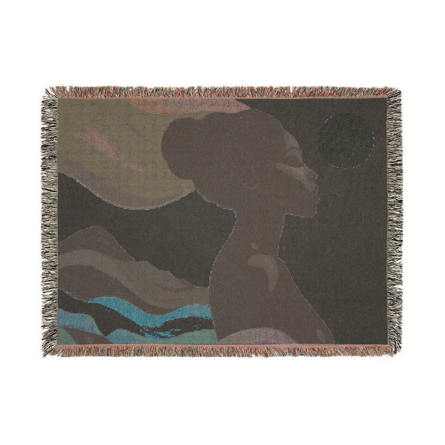 The Rising Sun Afrocentric Black Woman Abstract Art Woven Throw Blanket
