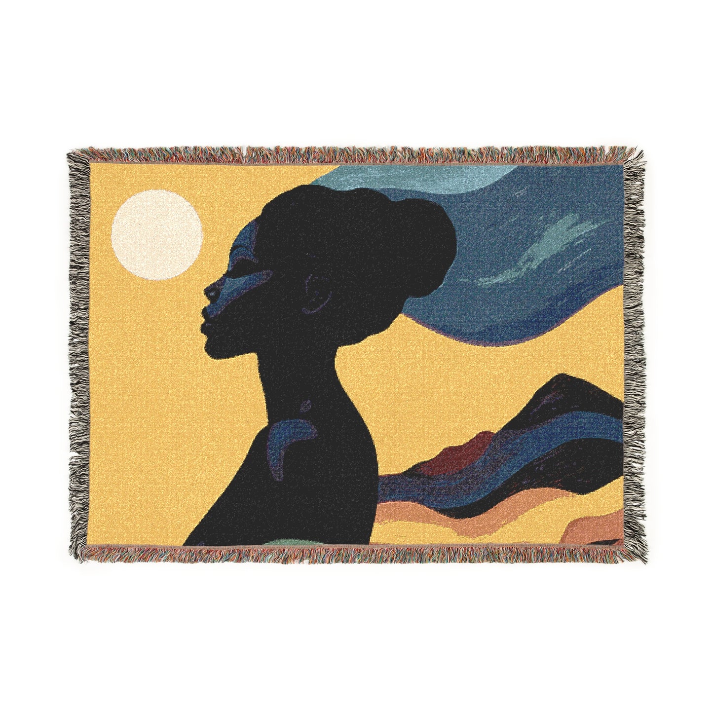The Rising Sun Afrocentric Black Woman Abstract Art Woven Throw Blanket