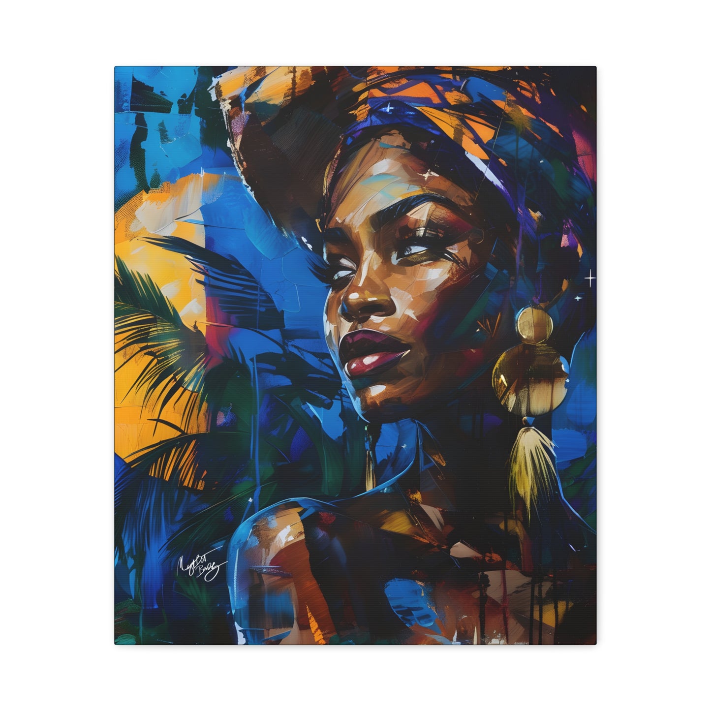 Vacation Vibes Afrocentric Black Woman Abstract Art Canvas Wall Print