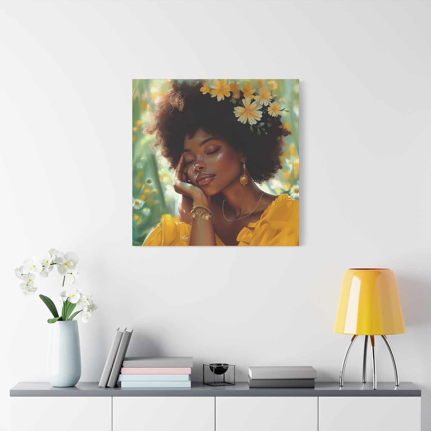 At Peace In The Garden Afrocentric Black Woman Art Canvas Wall Print