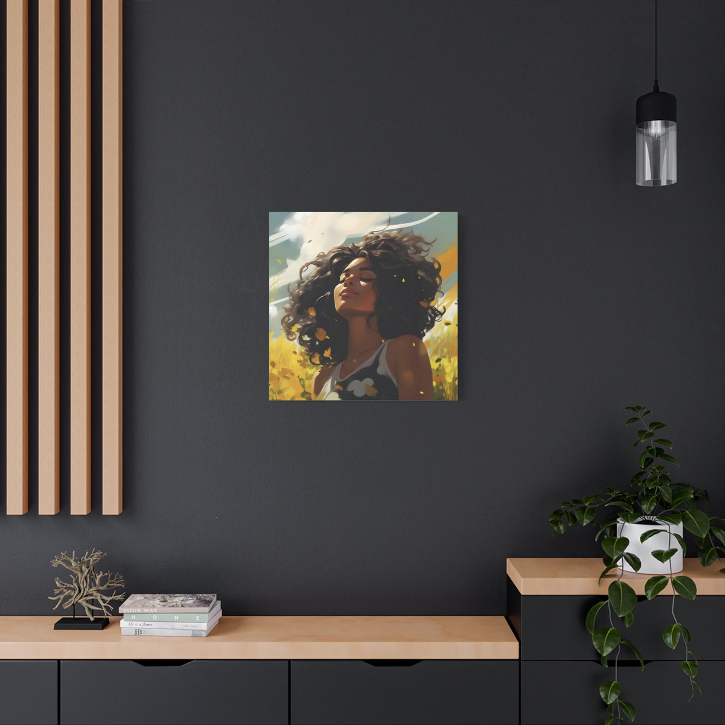 Stop And Smell The Flowers Afrocentric Black Woman Inspirational Message Artwork Canvas Wall Print