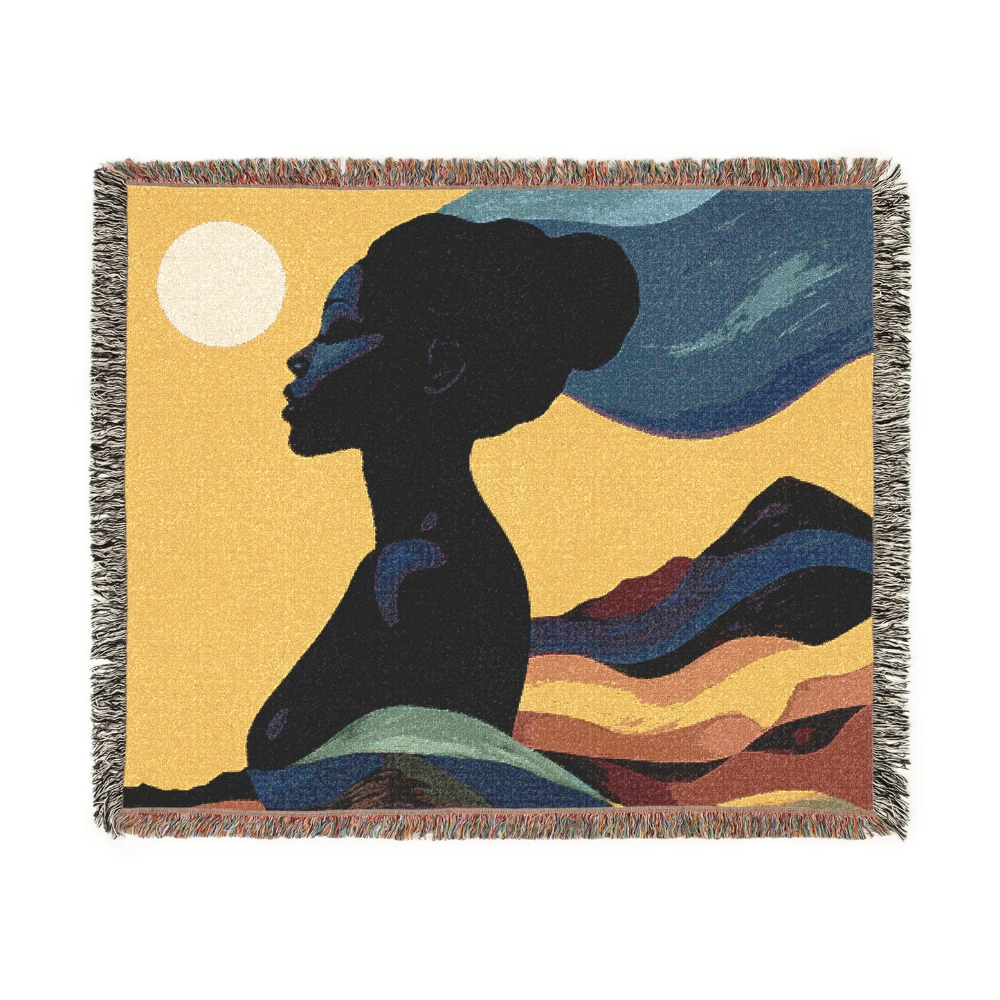 The Rising Sun Afrocentric Black Woman Abstract Art Woven Throw Blanket