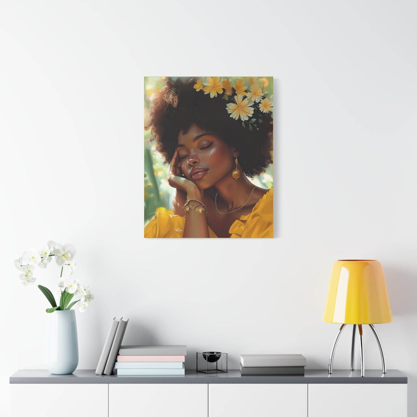 At Peace In The Garden Afrocentric Black Woman Art Canvas Wall Print