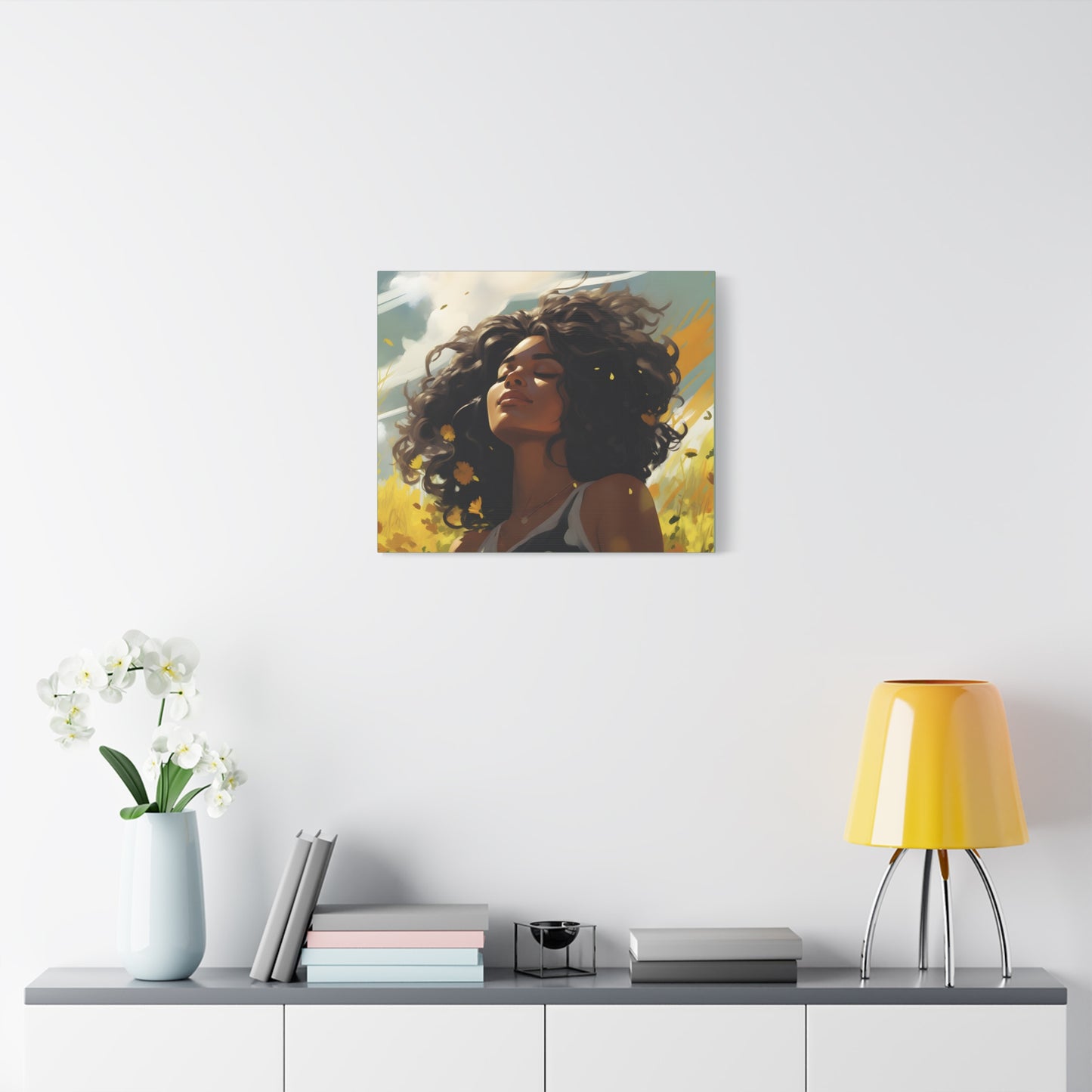 Stop And Smell The Flowers Afrocentric Black Woman Inspirational Message Artwork Canvas Wall Print