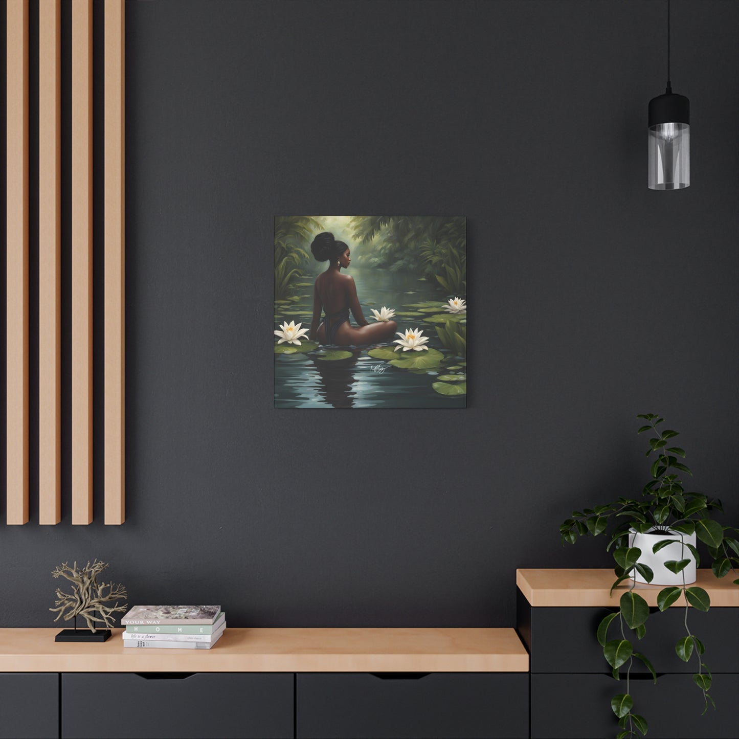 Meet Me By The Water Afrocentric Black Woman Fantasy Art Canvas Wall Print