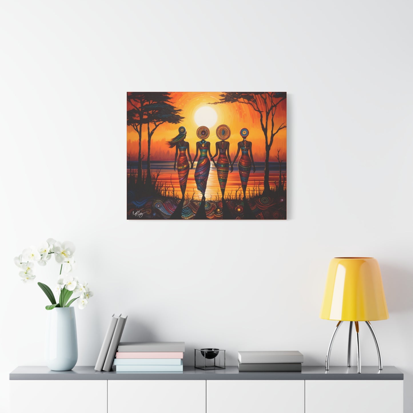 All Together Now Afrocentric Black Woman Abstract Art Canvas Wall Print