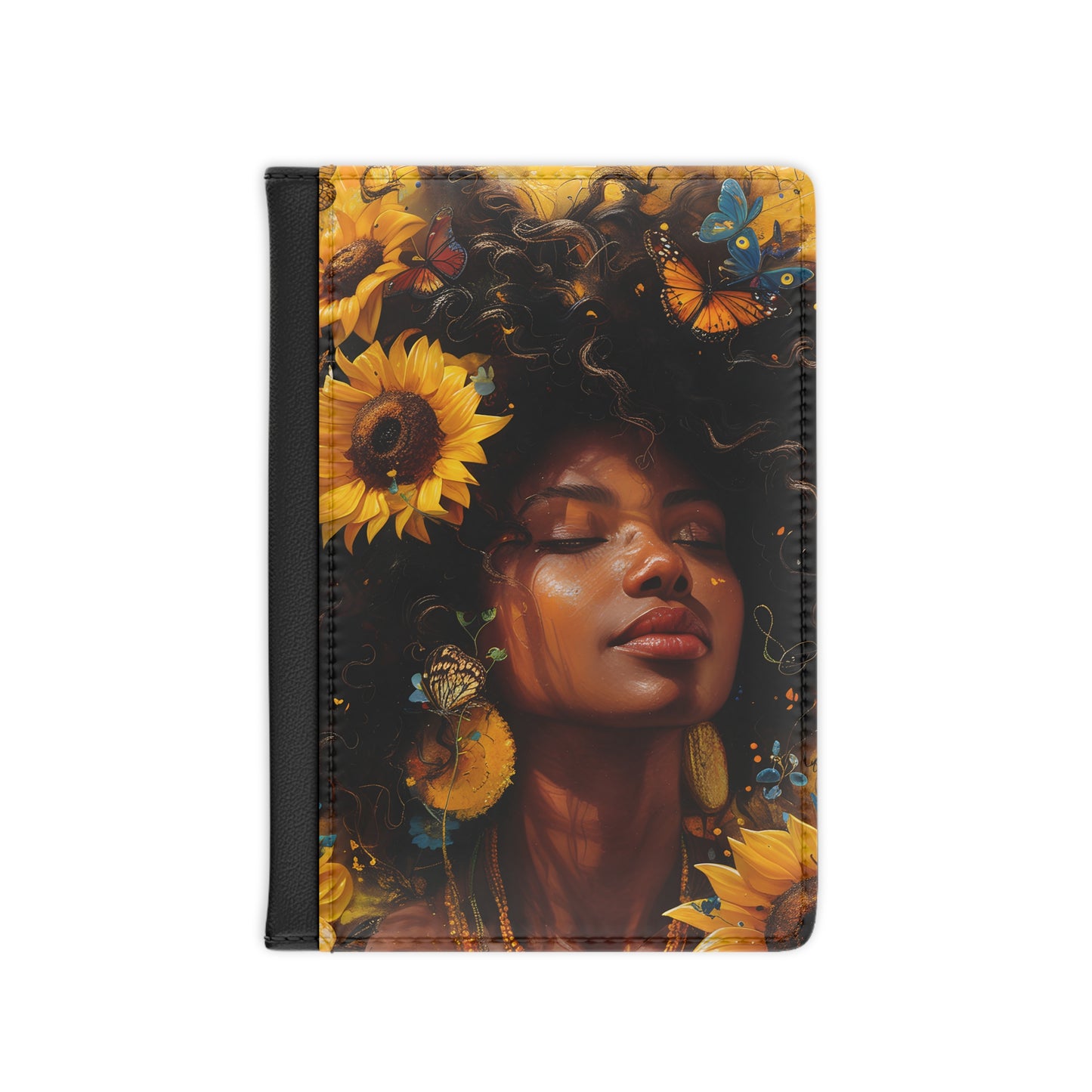 Butterflies And Flowers Vegan Leather Black Art RFID Blocking Passport Cover