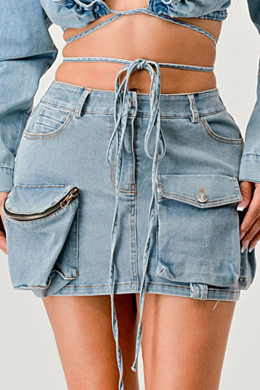 Trendy Denim Daze Wrap Mini Skirt - Xtreme Shopper